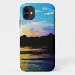 Capa Para iPhone 11 Por do sol do arco-íris no lago da montanha