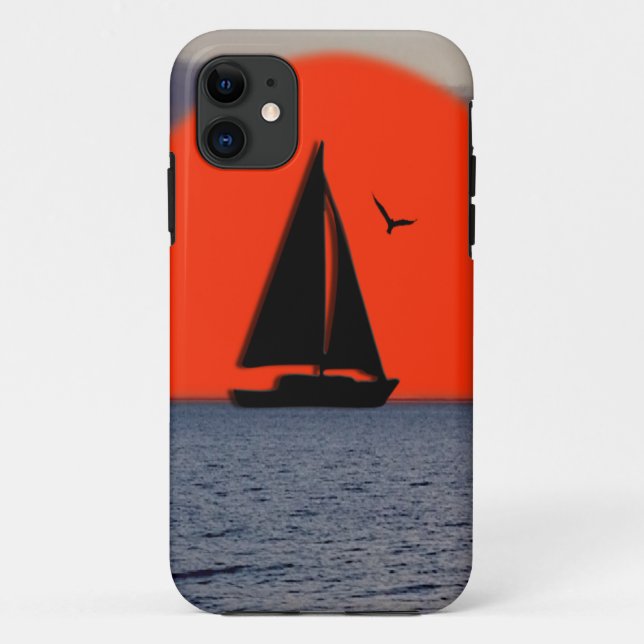 Capa Para iPhone 11 Pôr do sol no veleiro (Verso)