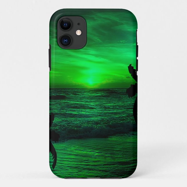 CAPA PARA iPhone 11 PÔR DO SOL VERDE CENÁRIO OCEÂNICO   (Verso)
