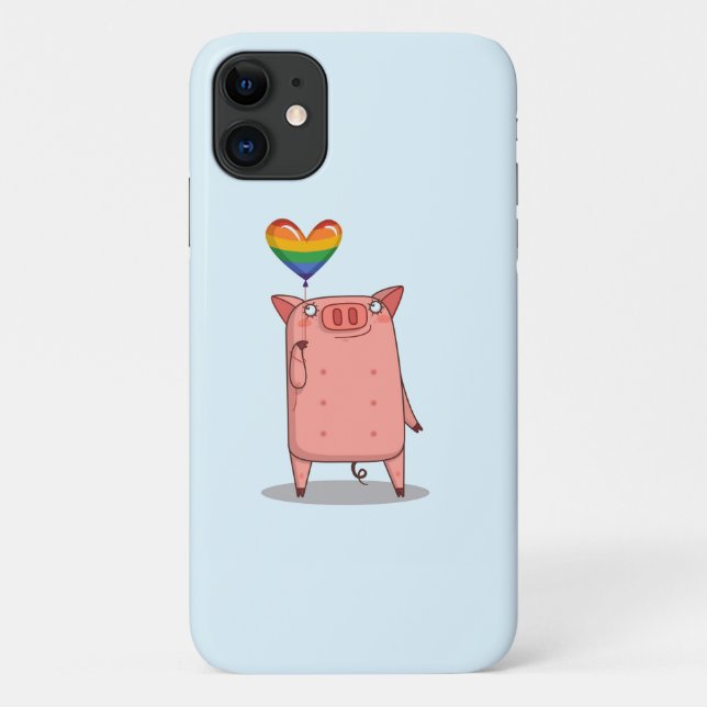 Capa Para iPhone 11 Porco Com Balão Arco-Íris (Verso)