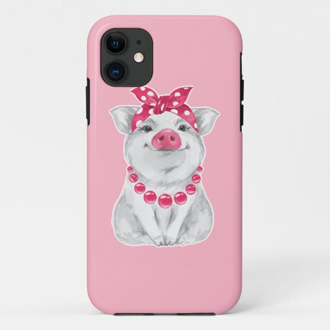 Capa Para iPhone 11 Porco que veste o bandana (Verso)