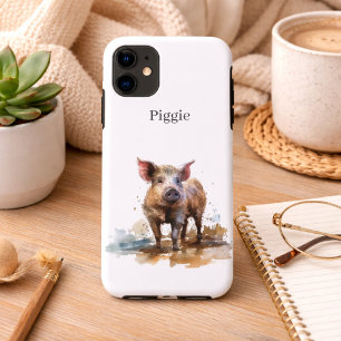 Capa Para iPhone 11 Porquinho bonito brincando na lama d'água