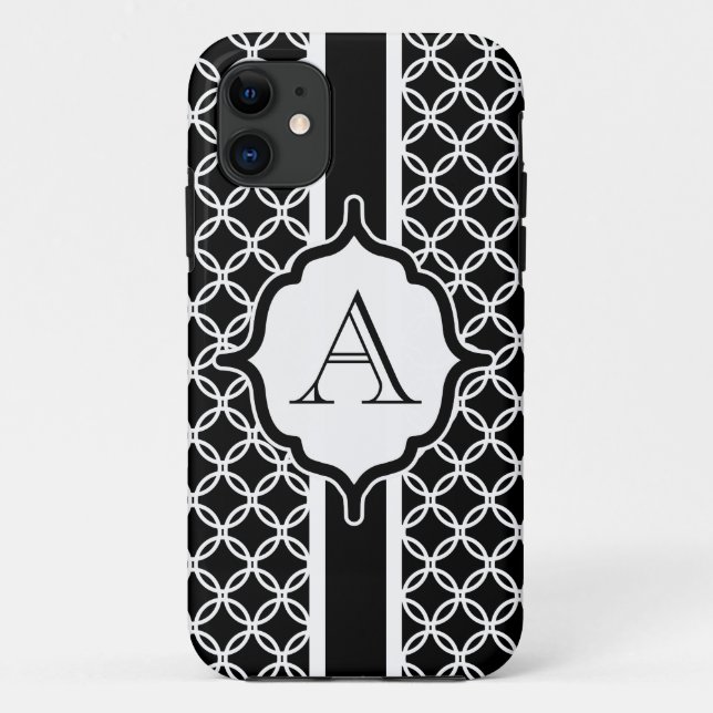 Capa Para iPhone 11 Porta-capas de iphone Monograma de rendas Pretas (Verso)
