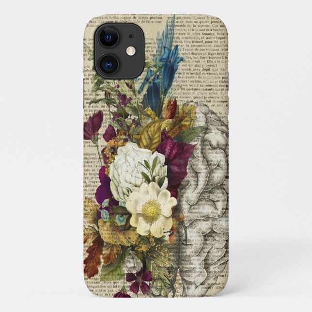 Capa Para iPhone 11 poster de anatomia do cérebro floral médico (Verso)