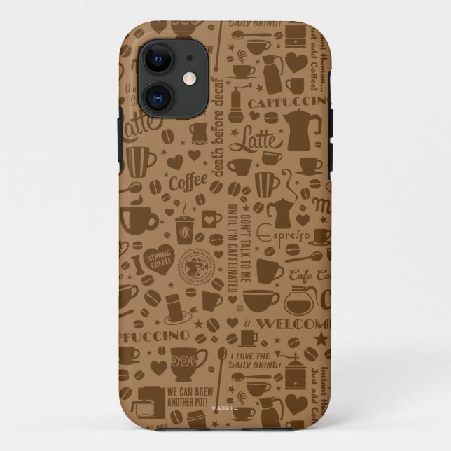 Capa Para iPhone 11 Praça de Padrão de Café (Verso)