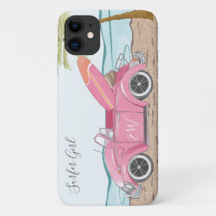 Capa Para iPhone 11 Praia de Carro Rosa Surfista