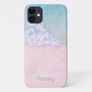 Capa Para iPhone 11 Praia Tropical de Areia com Monograma do Mar Turqu