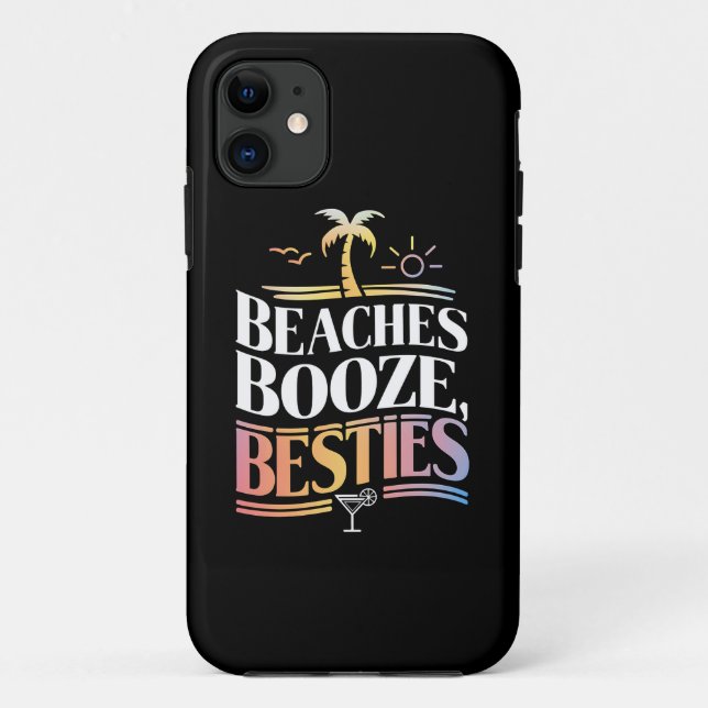Capa Para iPhone 11 Praias Bebidas & Amigas Árvore de Coco Verão  (Verso)