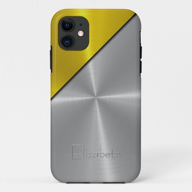 Capa Para iPhone 11 Prata e Dourado Aço brilhante Metálico (Verso)