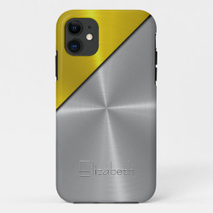 Capa Para iPhone 11 Prata e metal de aço brilhante Dourado