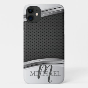 Capa Para iPhone 11 Prata metálica preta Monograma Moderno