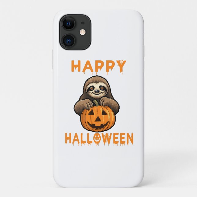 Capa Para iPhone 11 Preguiça Fofa e Divertida Segurando Abóbora (Verso)