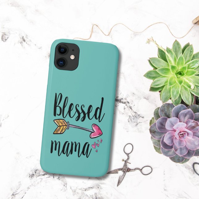 Capa Para iPhone 11 Presente da Mamãe Abencoada para a Mamãe Estojo de (Blessed Mama iPhone case. Gift for mom birthday, Mother's day. Teal Turquoise )