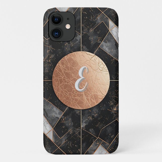 Capa Para iPhone 11 Preto Abstrato e Geométrico Decorativo Dourado (Verso)