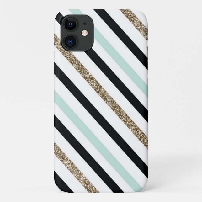 Capa Para iPhone 11 Preto, Dourado, Turquesa Riscado (Verso)