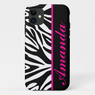 Capa Para iPhone 11 Preto e branco com nome cor-de-rosa do costume da