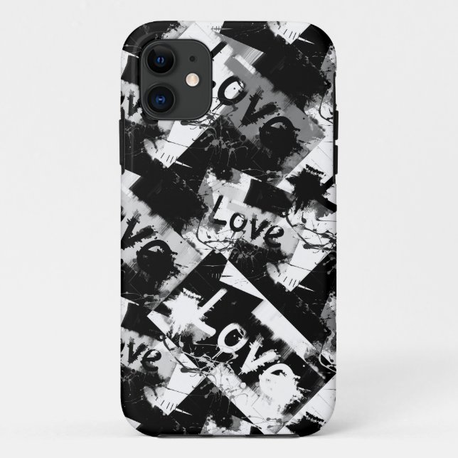 Capa Para iPhone 11 Preto e branco com padrão de amor de manchas (Verso)