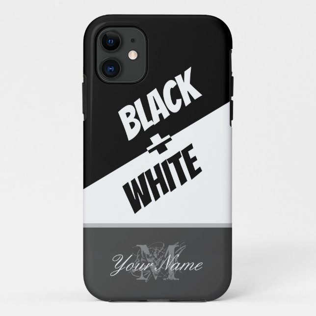 Capa Para iPhone 11 Preto e branco com um monograma elegante! Case-Mat (Verso)