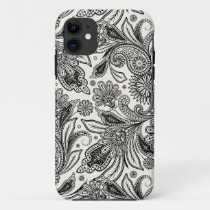 Capa Para iPhone 11 Preto e branco paisley