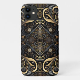Capa Para iPhone 11 Preto e Dourado medieval gravado