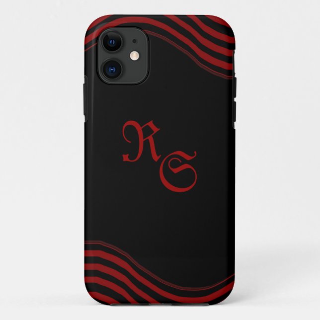Capa Para iPhone 11 Preto e vermelho com faixas (Verso)