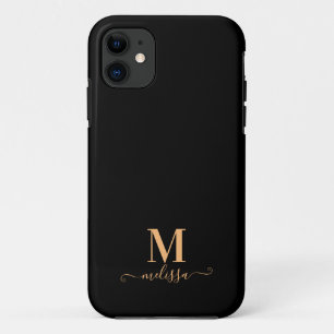 Capa Para iPhone 11 Preto Elegante moderno e monograma Dourado