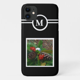 Capa Para iPhone 11 Preto sólido, monograma personalizado inicial, sua