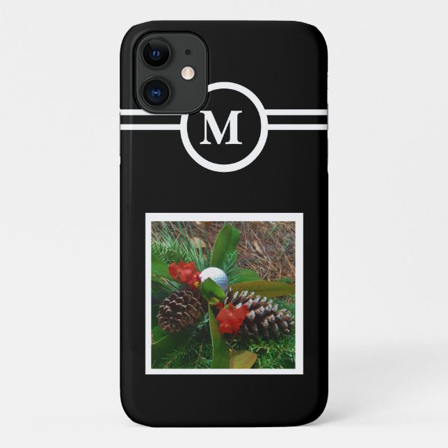 Capa Para iPhone 11 Preto sólido, monograma personalizado inicial, sua (Verso)