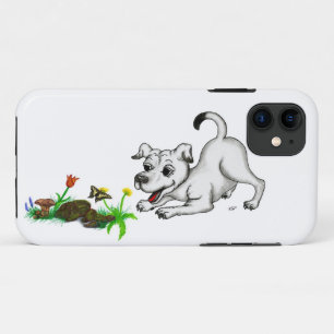 Capa Para iPhone 11 Primavera despertando, puppy com flores e borbolet