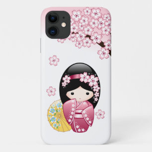 Capa Para iPhone 11 Primavera Kokeshi Doll - Garota Geisha Japonesa Bo