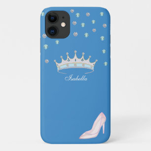 Capa Para iPhone 11 Princesa coroa e calçado de cristal em azul-céu