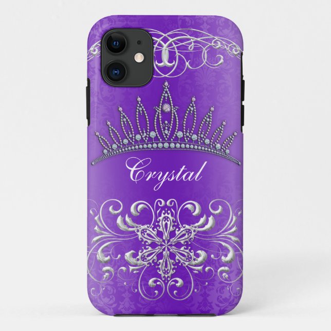 Capa Para iPhone 11 Princesa roxa Tiara Personalized Caso do damasco (Verso)