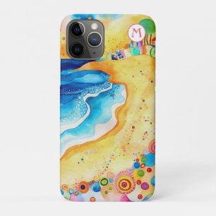 Capa Para iPhone 11 Pro *~* 2 Watercolor Sea Beach Umbrella