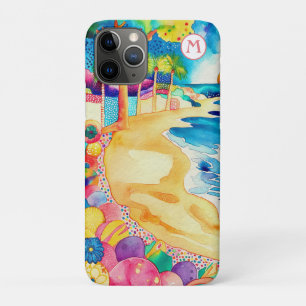 Capa Para iPhone 11 Pro *~* 3 Watercolor Sea Beach Umbrella