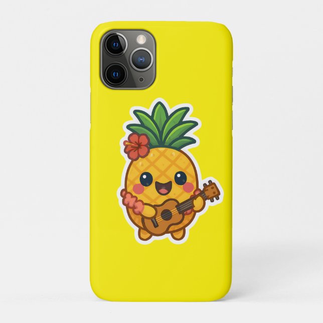 Capa Para iPhone 11 Pro Abacaxi Kawaii sorridente - Tropical (Verso)