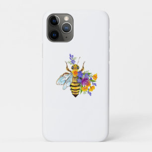 Capa Para iPhone 11 Pro Abeja flor com plantas silvestres