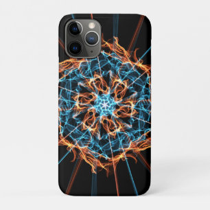 Capa Para iPhone 11 Pro Abstrato Blue Orange Flames Hexagon