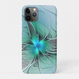 Capa Para iPhone 11 Pro Abstrato com Arte Fractal Azul, Moderna