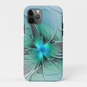 Capa Para iPhone 11 Pro Abstrato com Arte Fractal Azul, Moderna