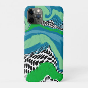 Capa Para iPhone 11 Pro Abstrato de pontos verdes e azuis, pretos e branco