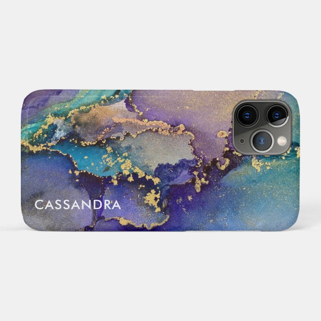 Capa Para iPhone 11 Pro Abstrato Líquido De Tinta Alcoólica Dourada Multic (Verso (horizontal))