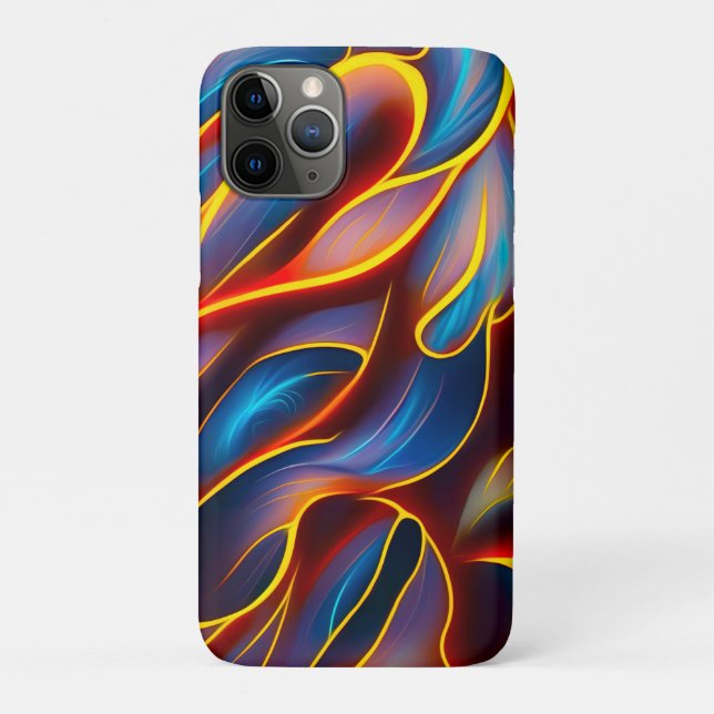 Capa Para iPhone 11 Pro Abstrato Swirl Blue Red Flames (Verso)