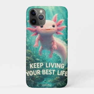 Capa Para iPhone 11 Pro Adorável Axolote Rosa com "Melhor Vida" Motivacion