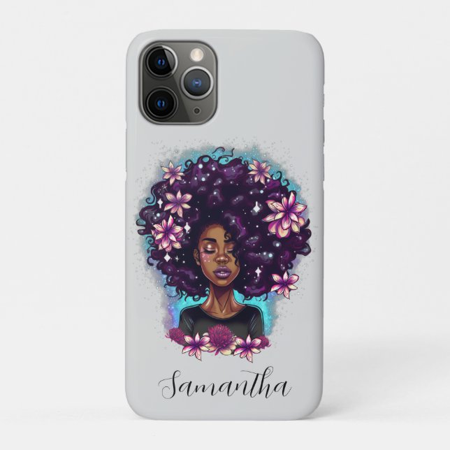 Capa Para iPhone 11 Pro Afro-Mulher Floral (Verso)