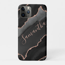 Capa Para iPhone 11 Pro Ágata Brilhante Falsa Dourada e Rosa