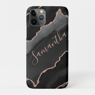 Capa Para iPhone 11 Pro Ágata Brilhante Falsa Dourada e Rosa