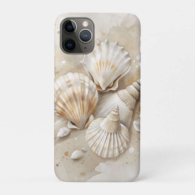 Capa Para iPhone 11 Pro Água Marinha Aquarela Costeira  (Verso)