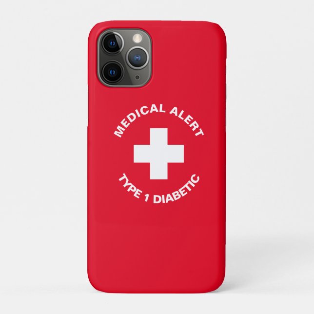 Capa Para iPhone 11 Pro Alerta Médico Personalizado Vermelho Diabético (Verso)