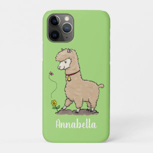 Capa Para iPhone 11 Pro Alpaca feliz e giro com cartoon de borboleta
