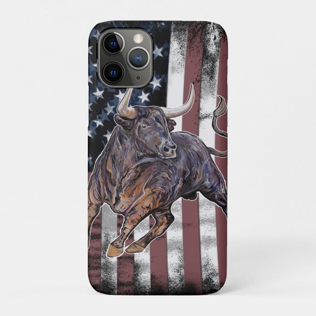 Capa Para iPhone 11 Pro American Flag Bull (Verso)